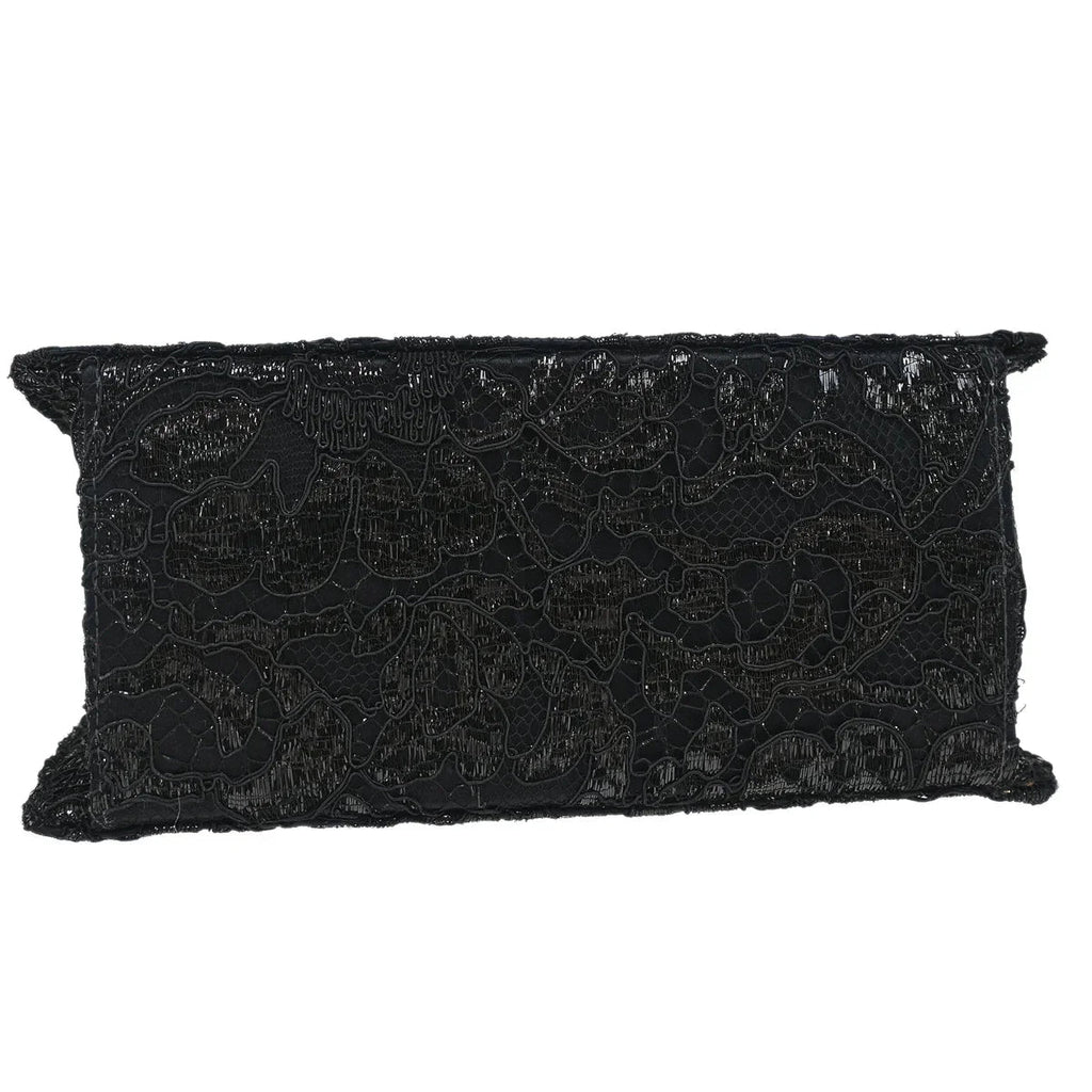 Chanel 1997-1999 Black Satin Lace Double Sided Turnlock Handbag