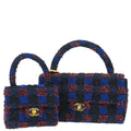 Chanel 1991-1994 Blue Tweed Classic Single Flap 2 in 1 Handbag Set