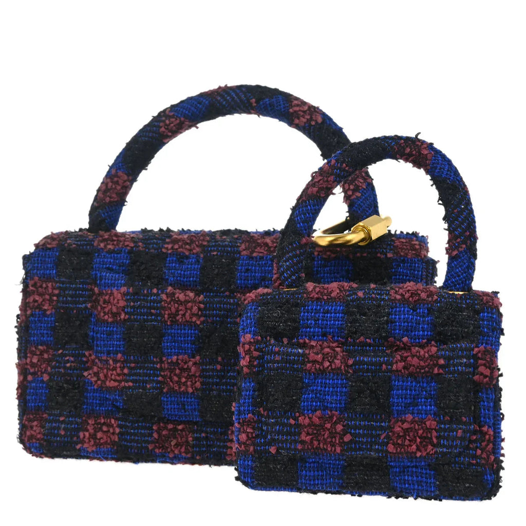 Chanel 1991-1994 Blue Tweed Classic Single Flap 2 in 1 Handbag Set