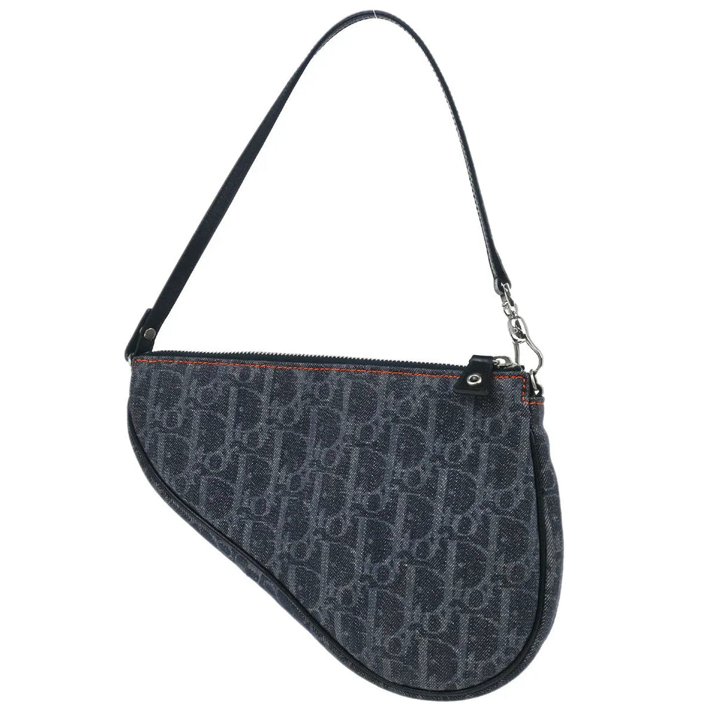 Christian Dior 2005 Navy Denim Trotter Saddle Handbag