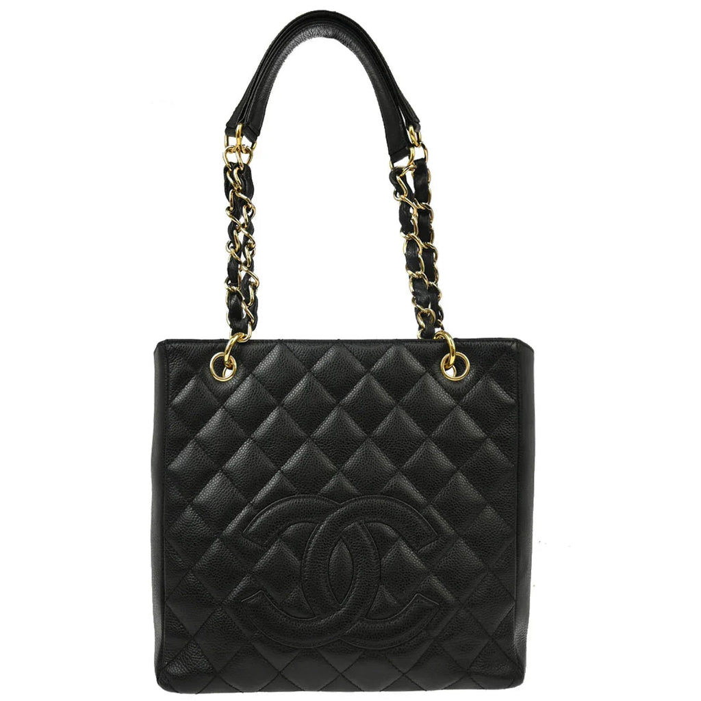 Chanel 2006-2008 Black Caviar Petite Shopping Tote PST Chain Handbag