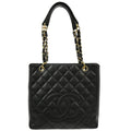 Chanel 2006-2008 Black Caviar Petite Shopping Tote PST Chain Handbag