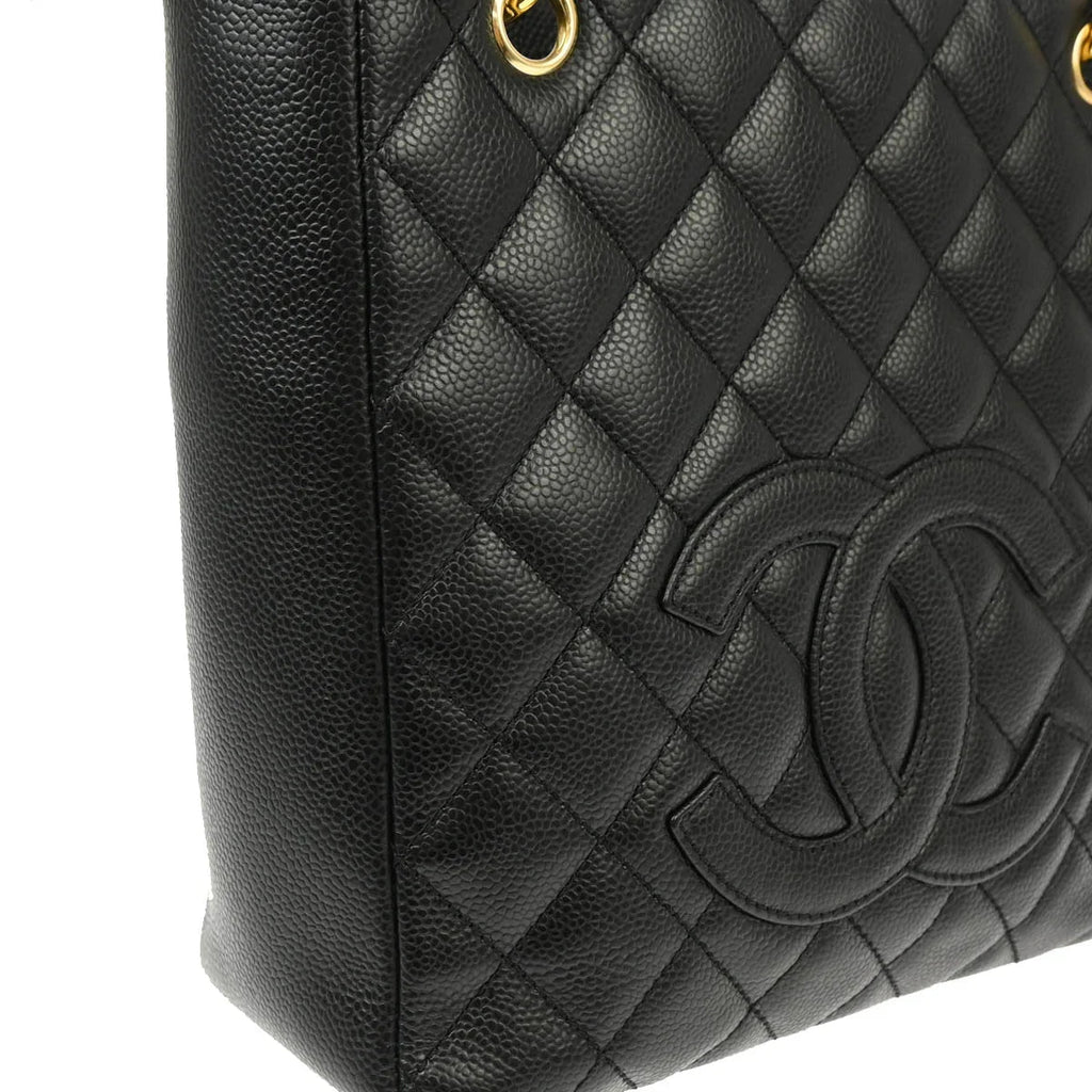 Chanel 2006-2008 Black Caviar Petite Shopping Tote PST Chain Handbag