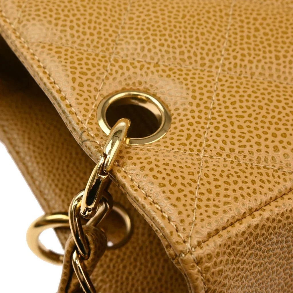 Chanel 2003-2004 Beige Caviar Petite Shopping Tote PST Chain Handbag