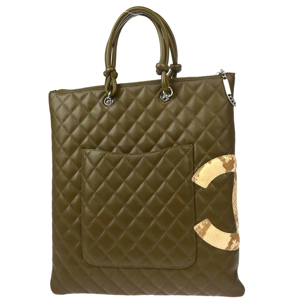 Chanel * 2004-2005 Khaki Calfskin Cambon Ligne Tote Handbag