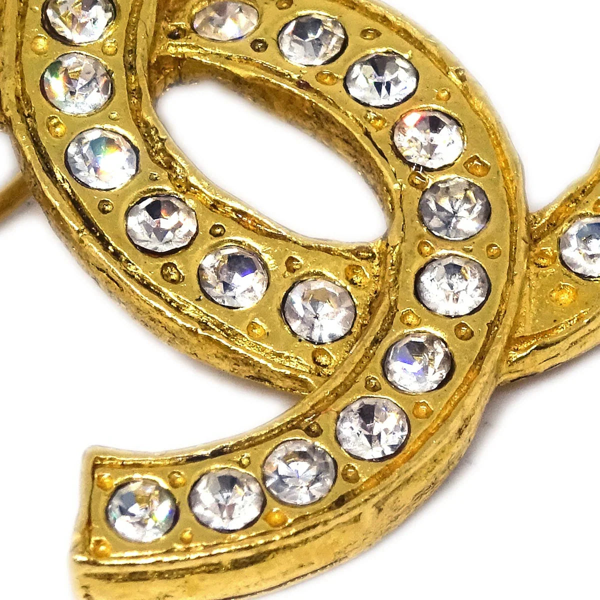 Chanel CC Brooch Pin Gold Rhinestone