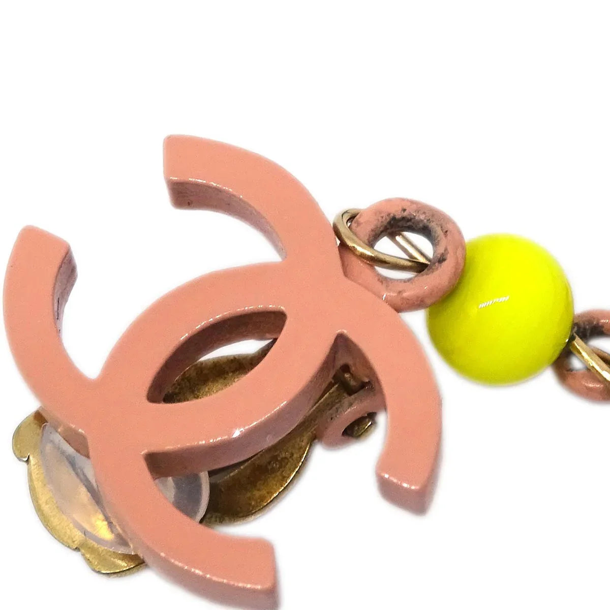 Chanel CC Dangle Earrings Pink Clip-On 03S