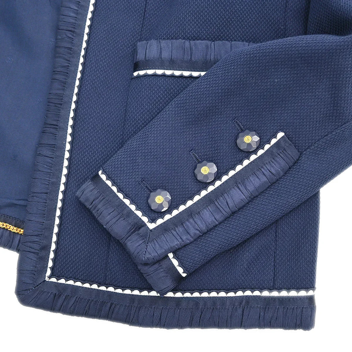Chanel Setup Suit Jacket Skirt Navy P294 #38