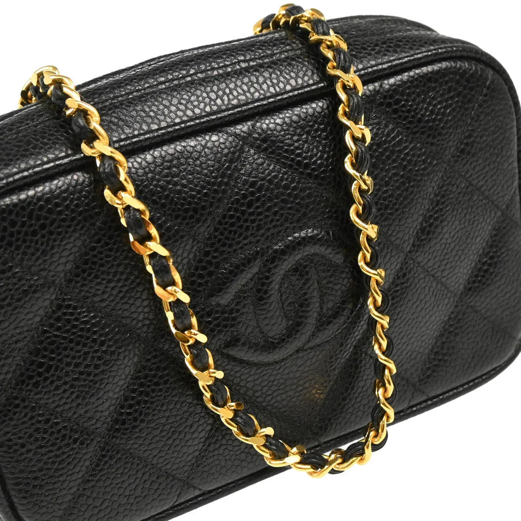Chanel 1991-1994 Black Caviar Camera Bag Mini