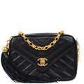 Chanel 1991-1994 Navy Lambskin Chevron Camera Bag Mini