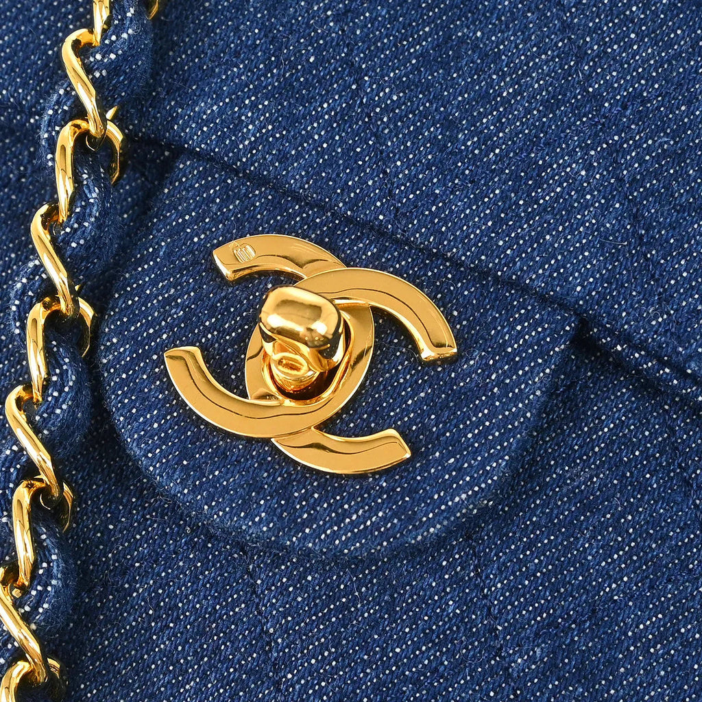 Chanel 1989-1991 Blue Denim Mini Classic Square Flap Shoulder Bag 17