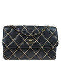 Chanel 2000-2002 Black Calfskin Wild Stitch Single Flap Shoulder Bag