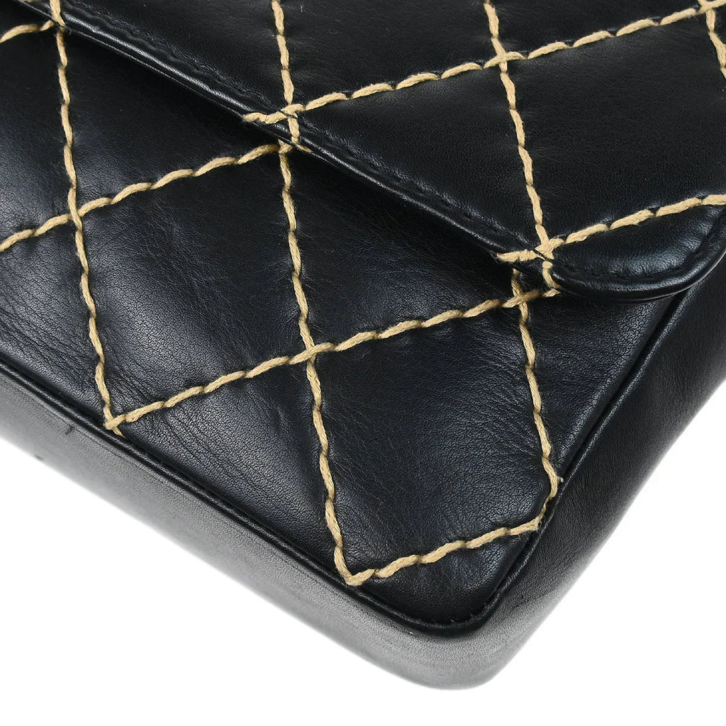 Chanel 2000-2002 Black Calfskin Wild Stitch Single Flap Shoulder Bag