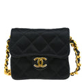 Chanel 1989-1991 Black Satin Classic Flap Micro Chain Shoulder Bag
