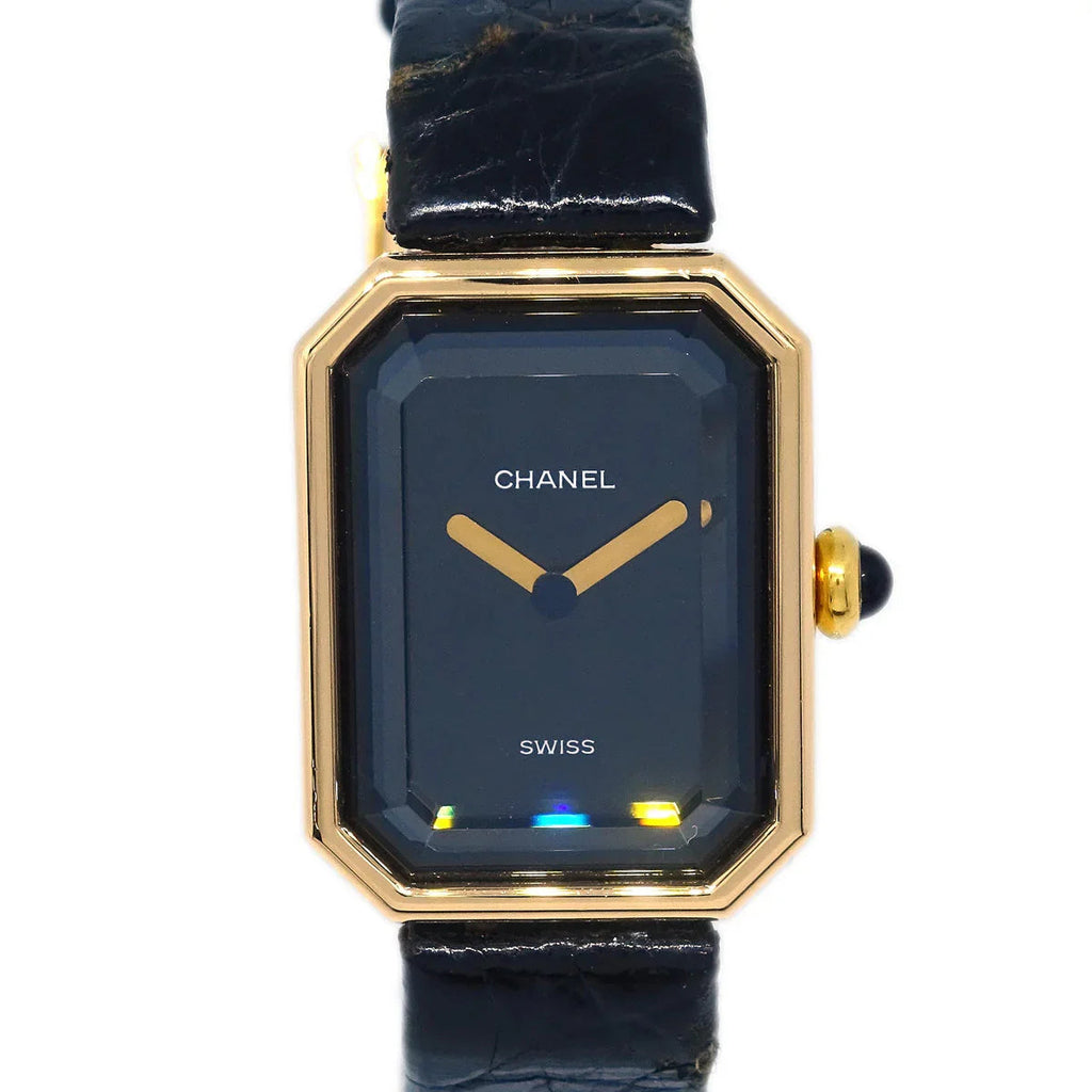 Chanel * Premiere Quartz Watch Black 18KYG Crocodile