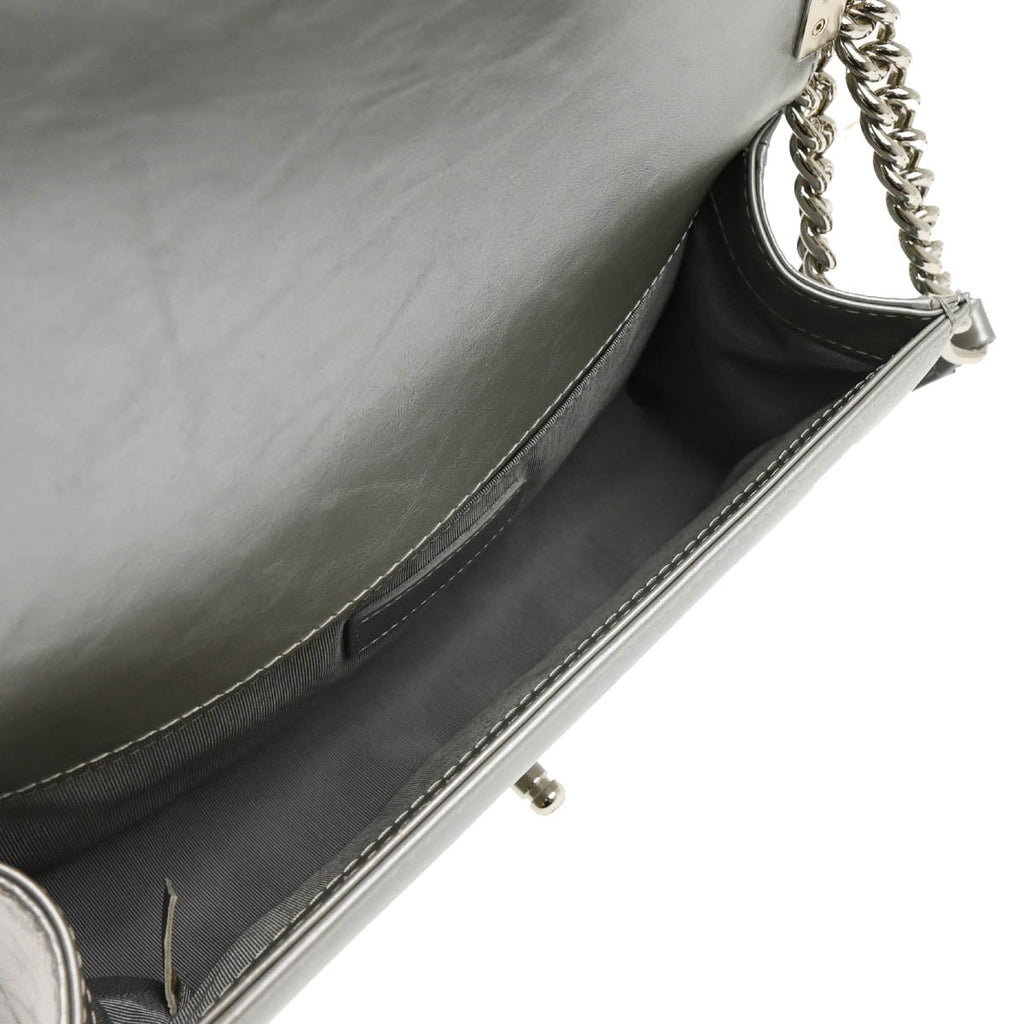 Boy Chanel 2017-2018 Silver Calfskin Medium Chevron Shoulder Bag