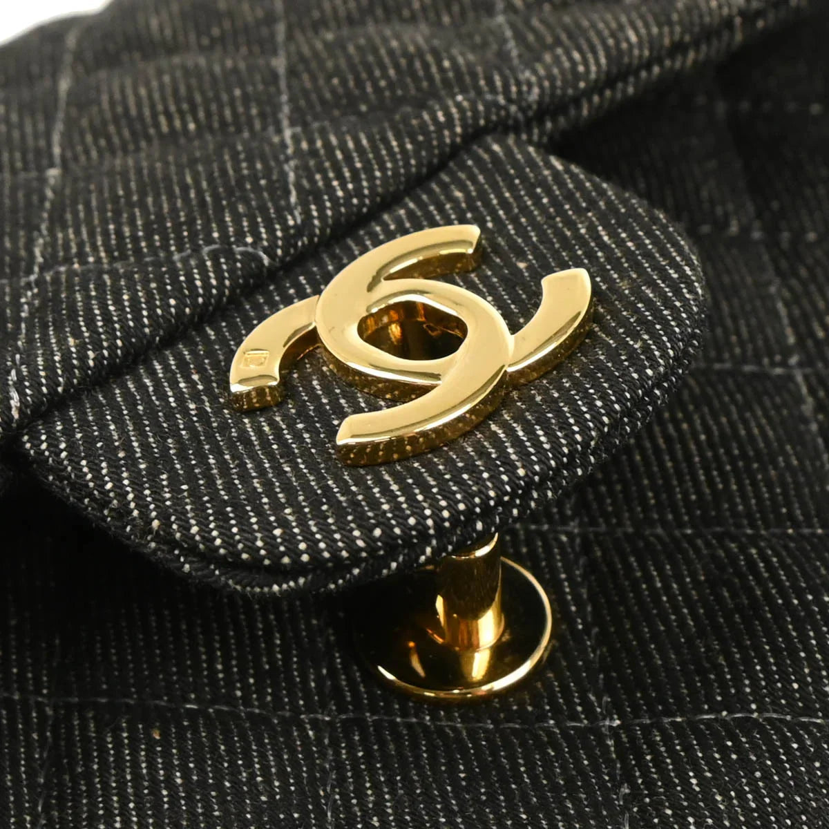 Chanel 1997-1999 Black Denim Medium Classic Double Flap Shoulder Bag