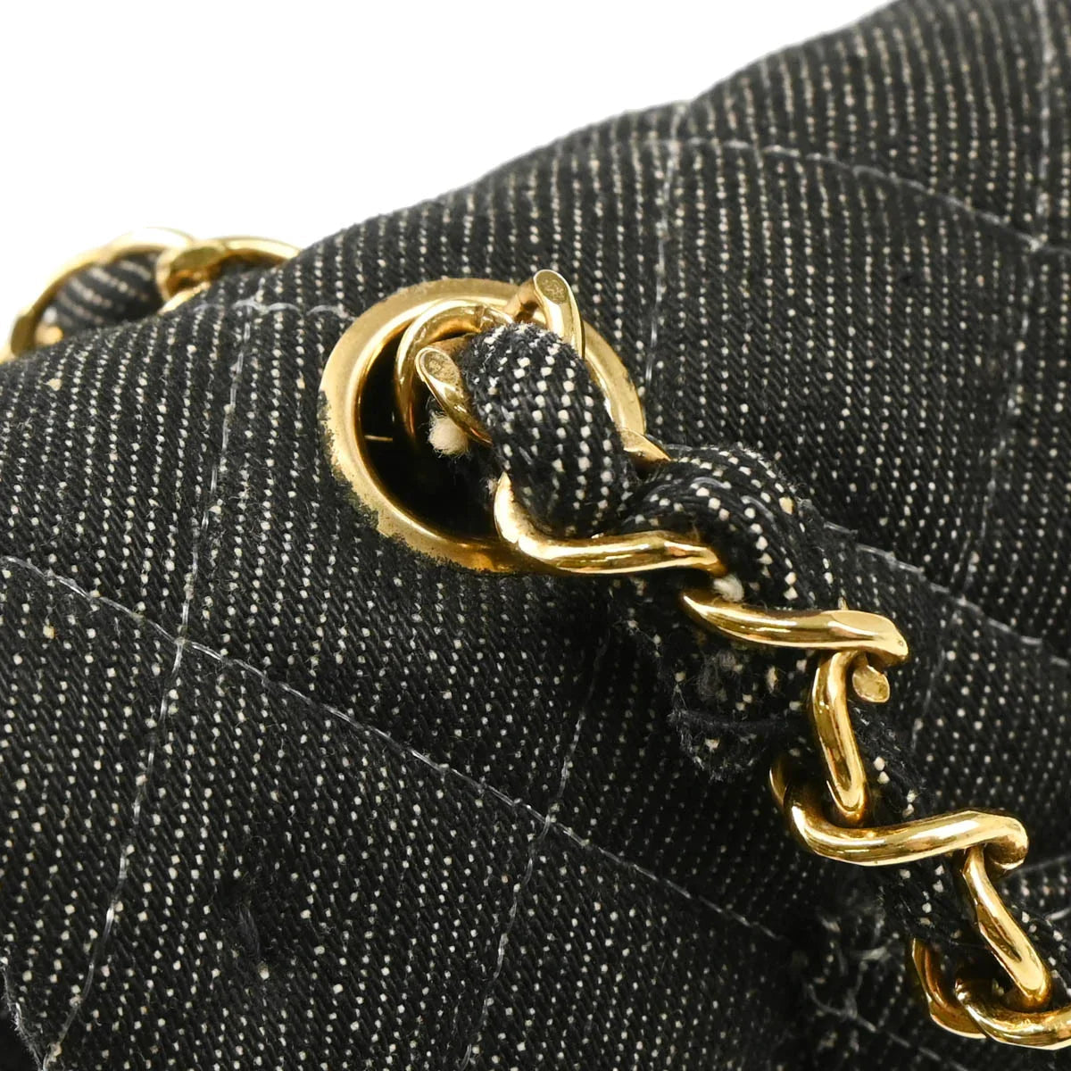 Chanel 1997-1999 Black Denim Medium Classic Double Flap Shoulder Bag