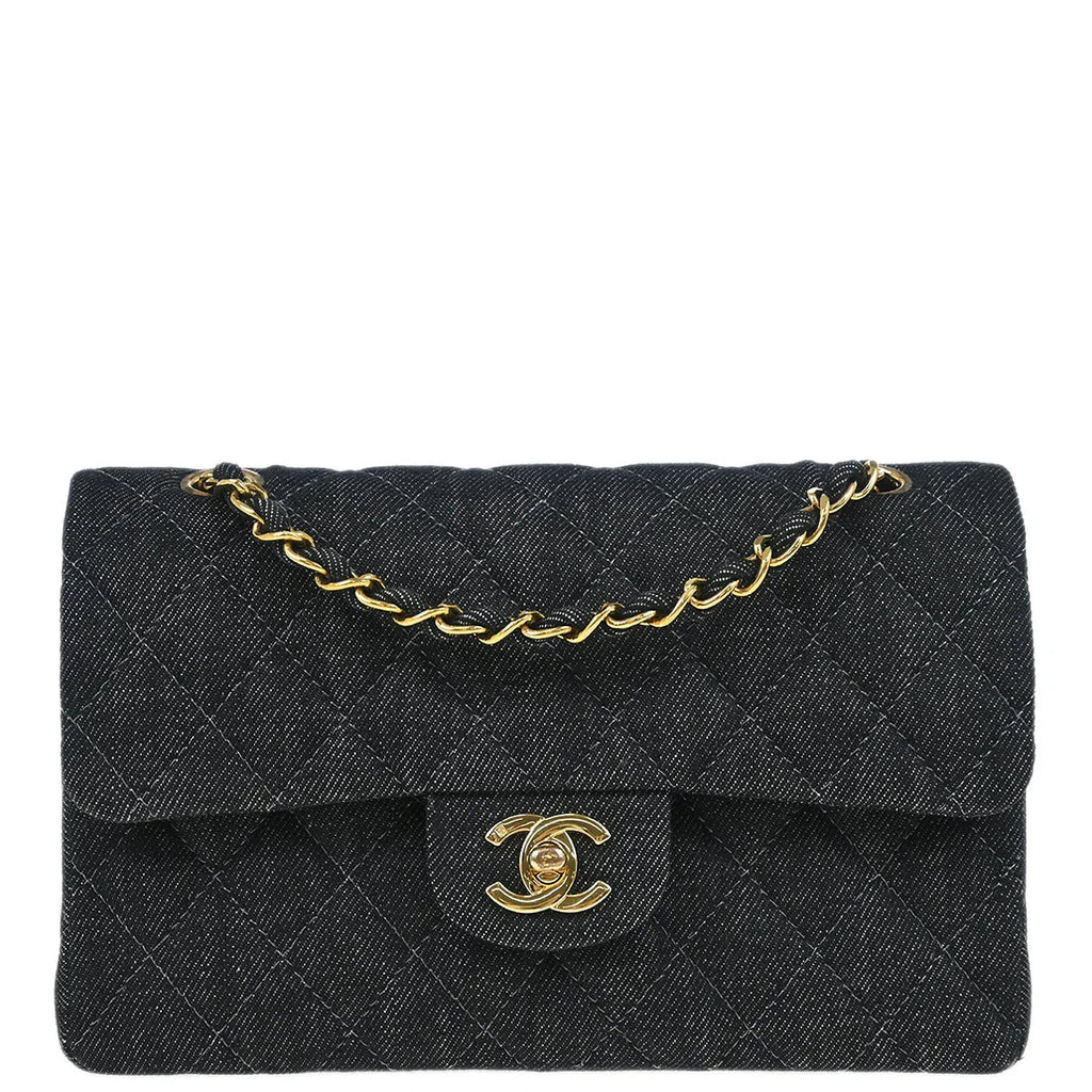 Chanel 1997-1999 Indigo Denim Small Classic Double Flap Shoulder Bag