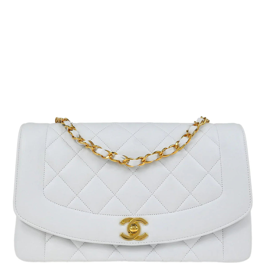 Chanel * 1994-1996 White Lambskin Medium Diana Shoulder Bag