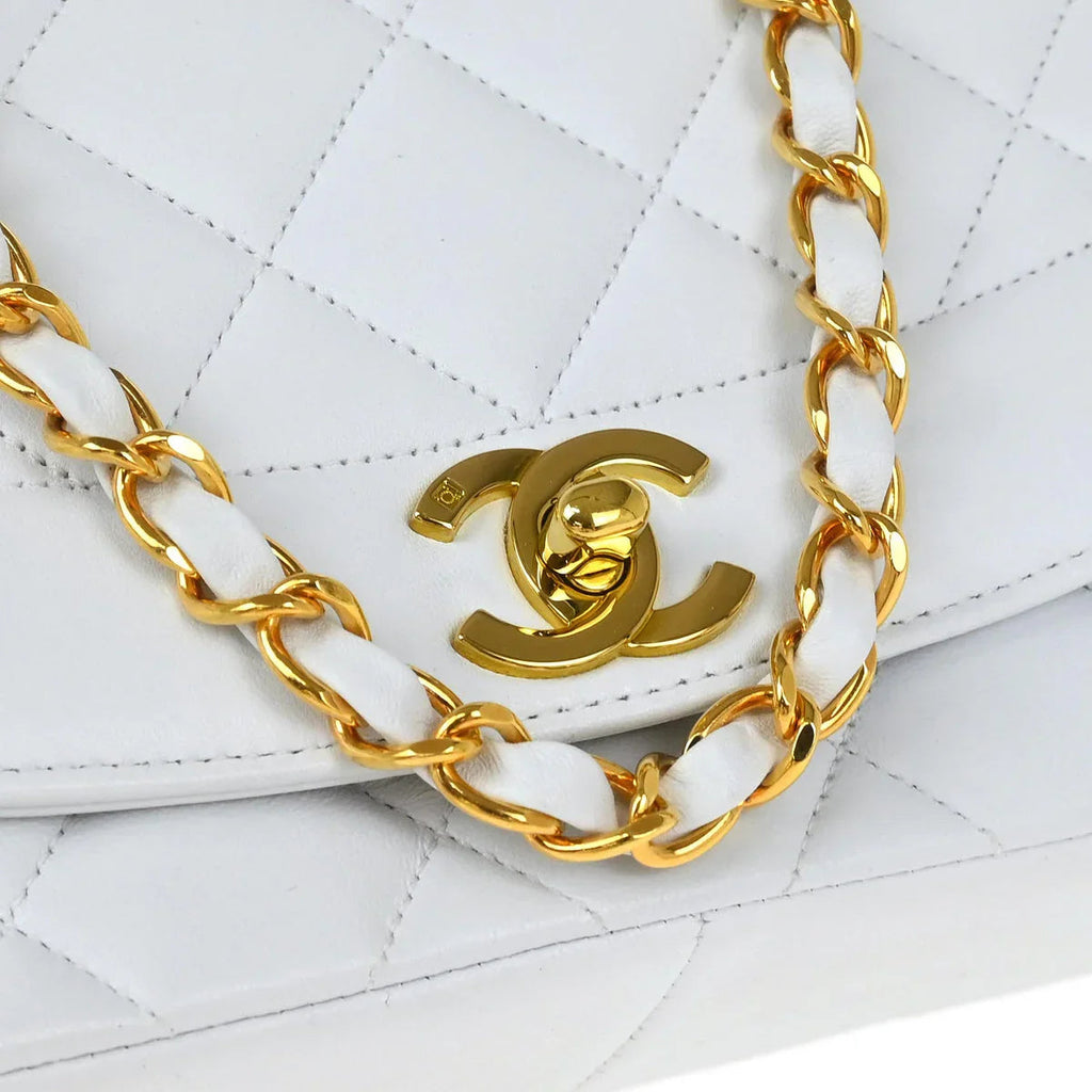 Chanel * 1994-1996 White Lambskin Medium Diana Shoulder Bag