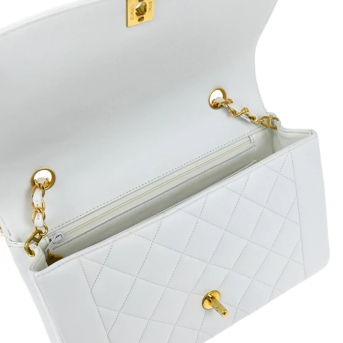 Chanel * 1994-1996 White Lambskin Medium Diana Shoulder Bag