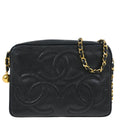 Chanel 1994-1996 Black Caviar Triple CC Camera Bag Small