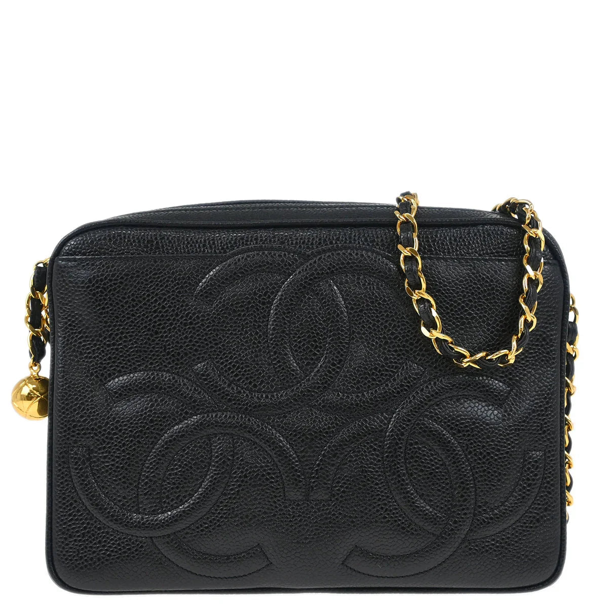 Chanel 1994-1996 Black Caviar Triple CC Camera Bag Small