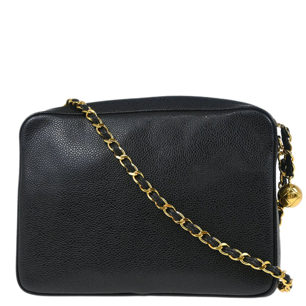 Chanel 1994-1996 Black Caviar Triple CC Camera Bag Small