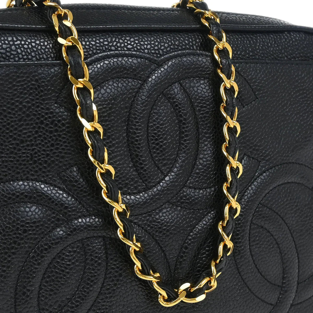 Chanel 1994-1996 Black Caviar Triple CC Camera Bag Small