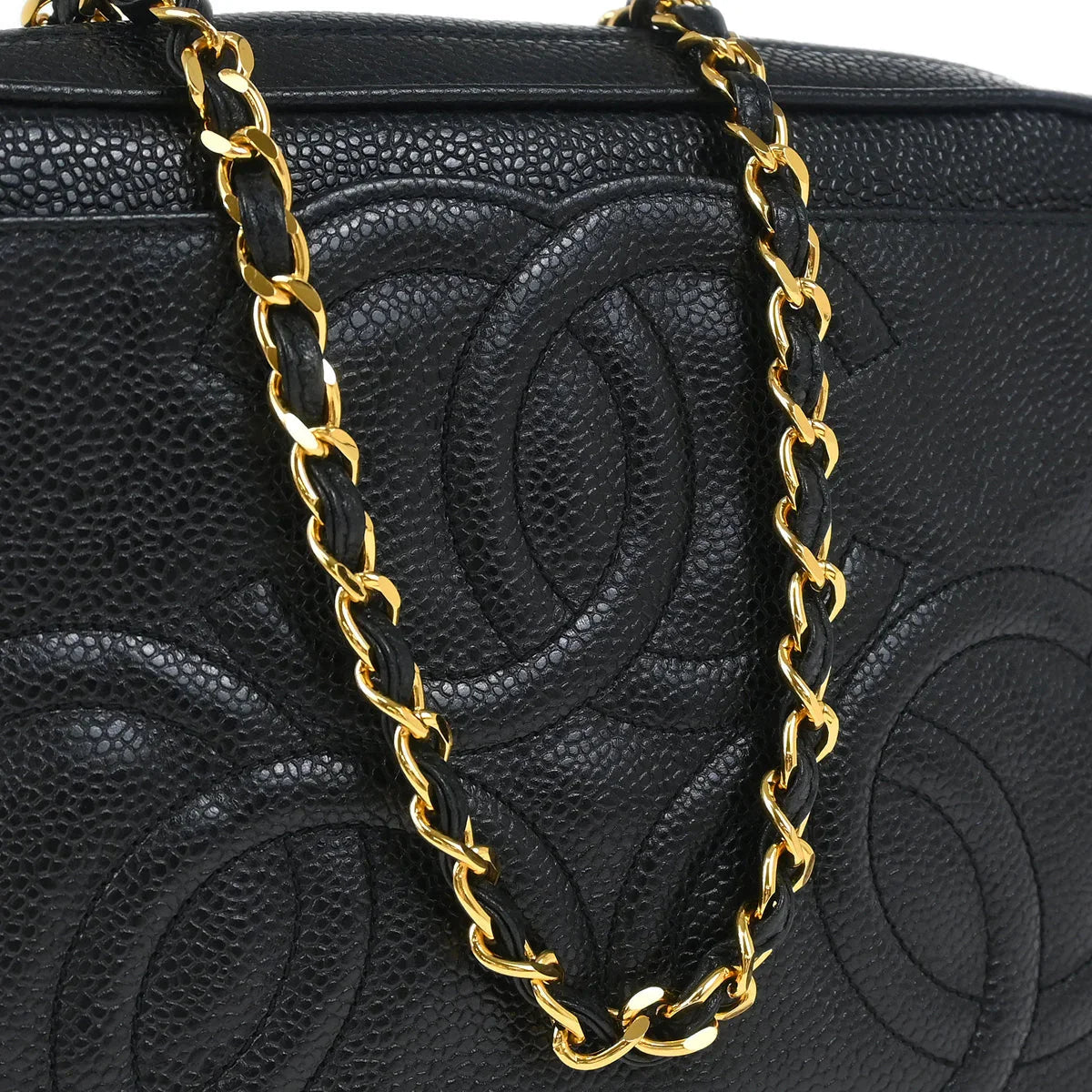 Chanel 1994-1996 Black Caviar Triple CC Camera Bag Small