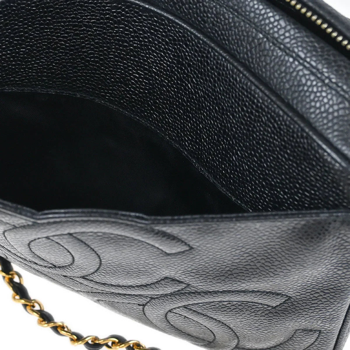 Chanel 1994-1996 Black Caviar Triple CC Camera Bag Small