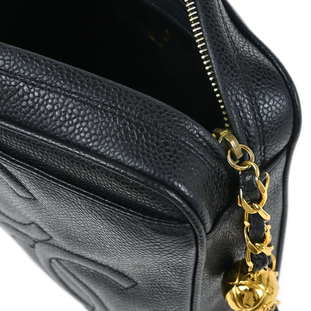 Chanel 1994-1996 Black Caviar Triple CC Camera Bag Small