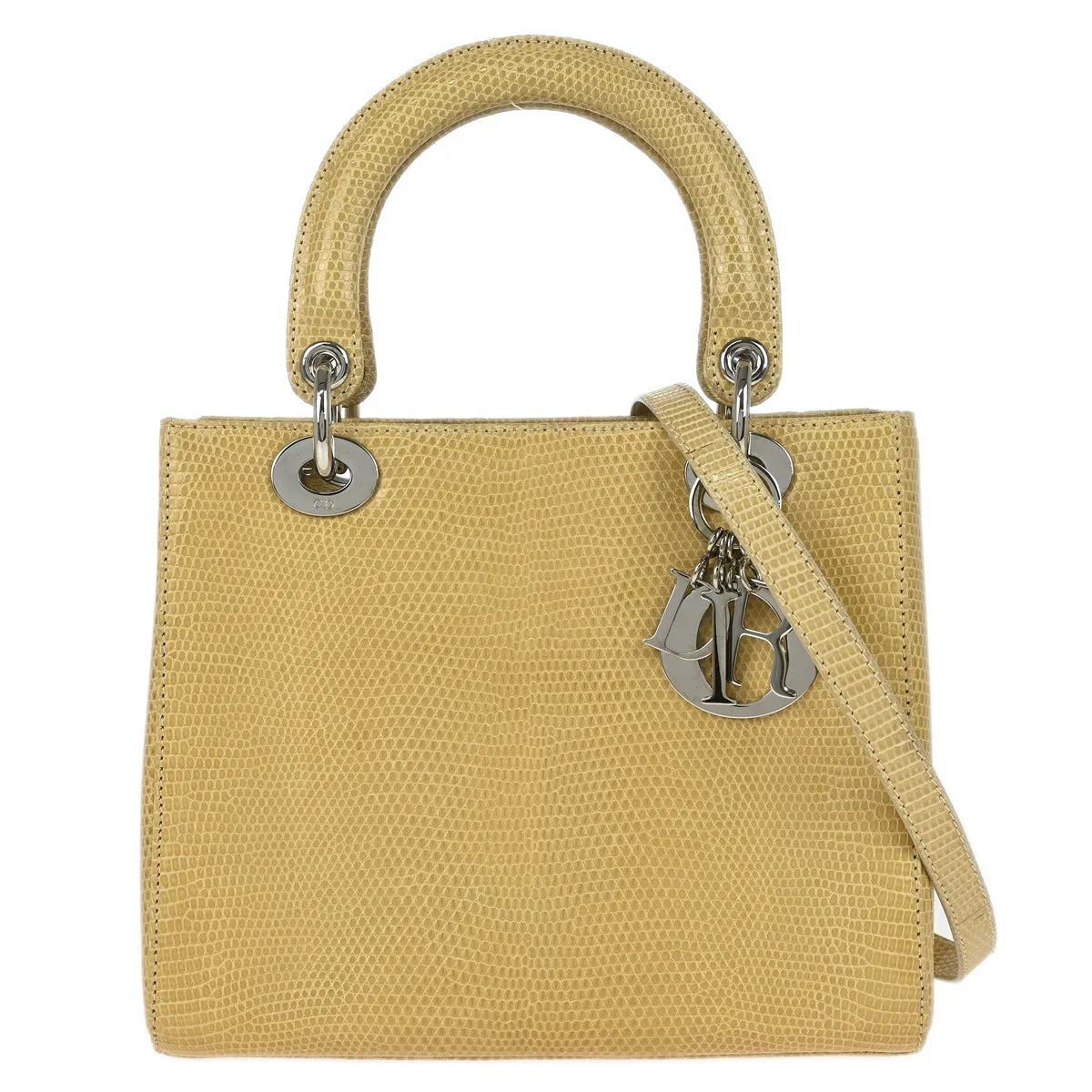 Christian Dior * 2000 Beige Lizard Medium Lady Dior Cannage 2way Handbag