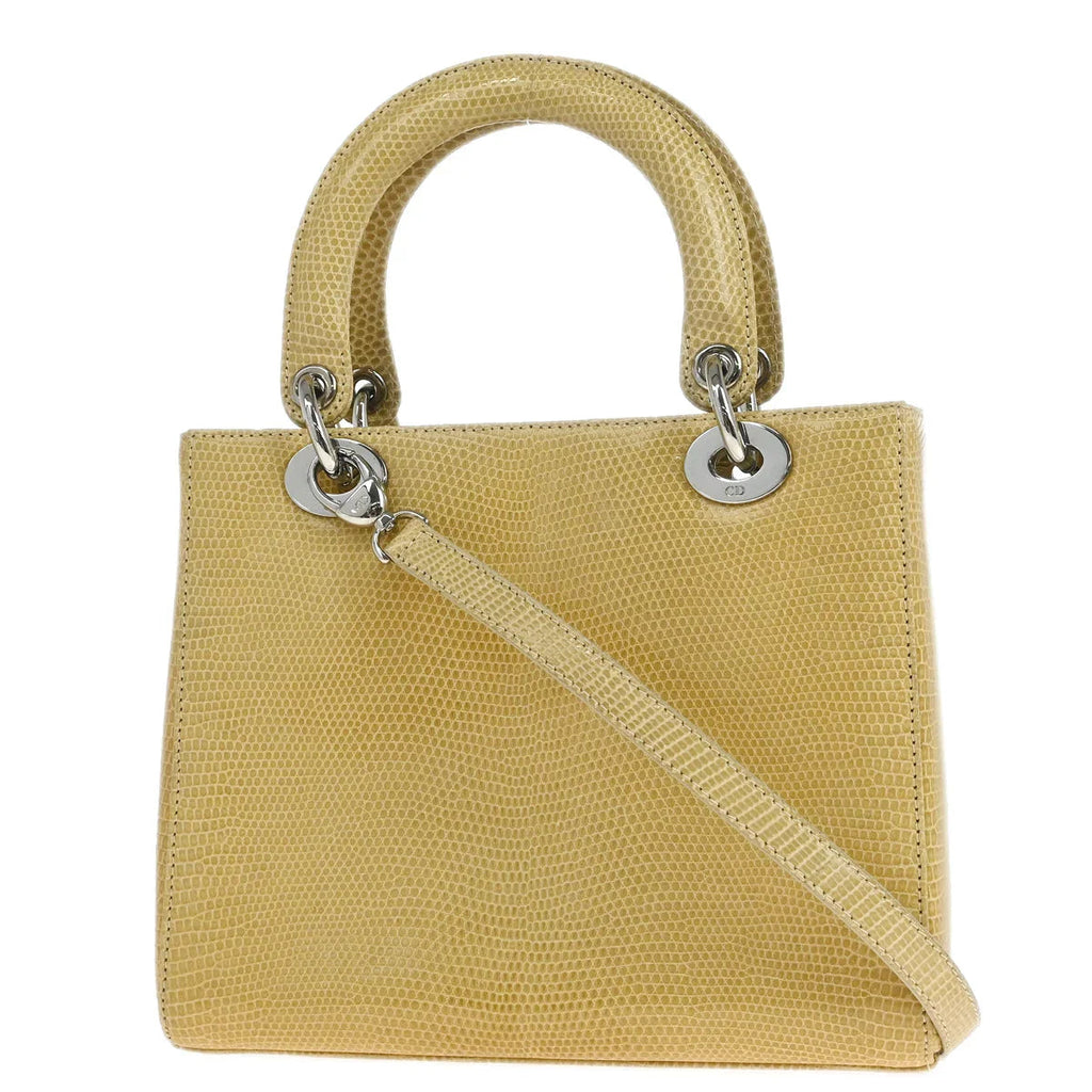 Christian Dior * 2000 Beige Lizard Medium Lady Dior Cannage 2way Handbag