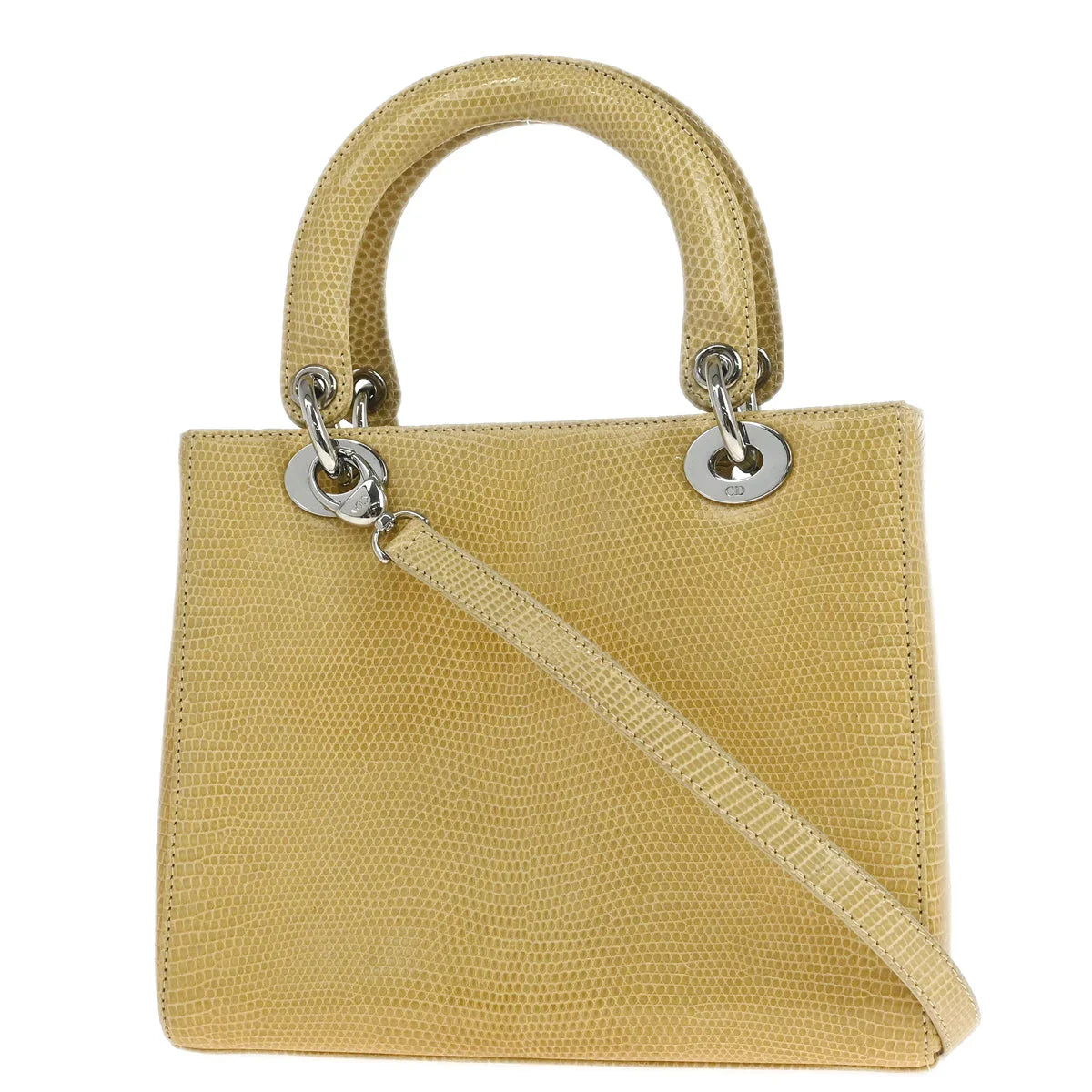 Christian Dior * 2000 Beige Lizard Medium Lady Dior Cannage 2way Handbag