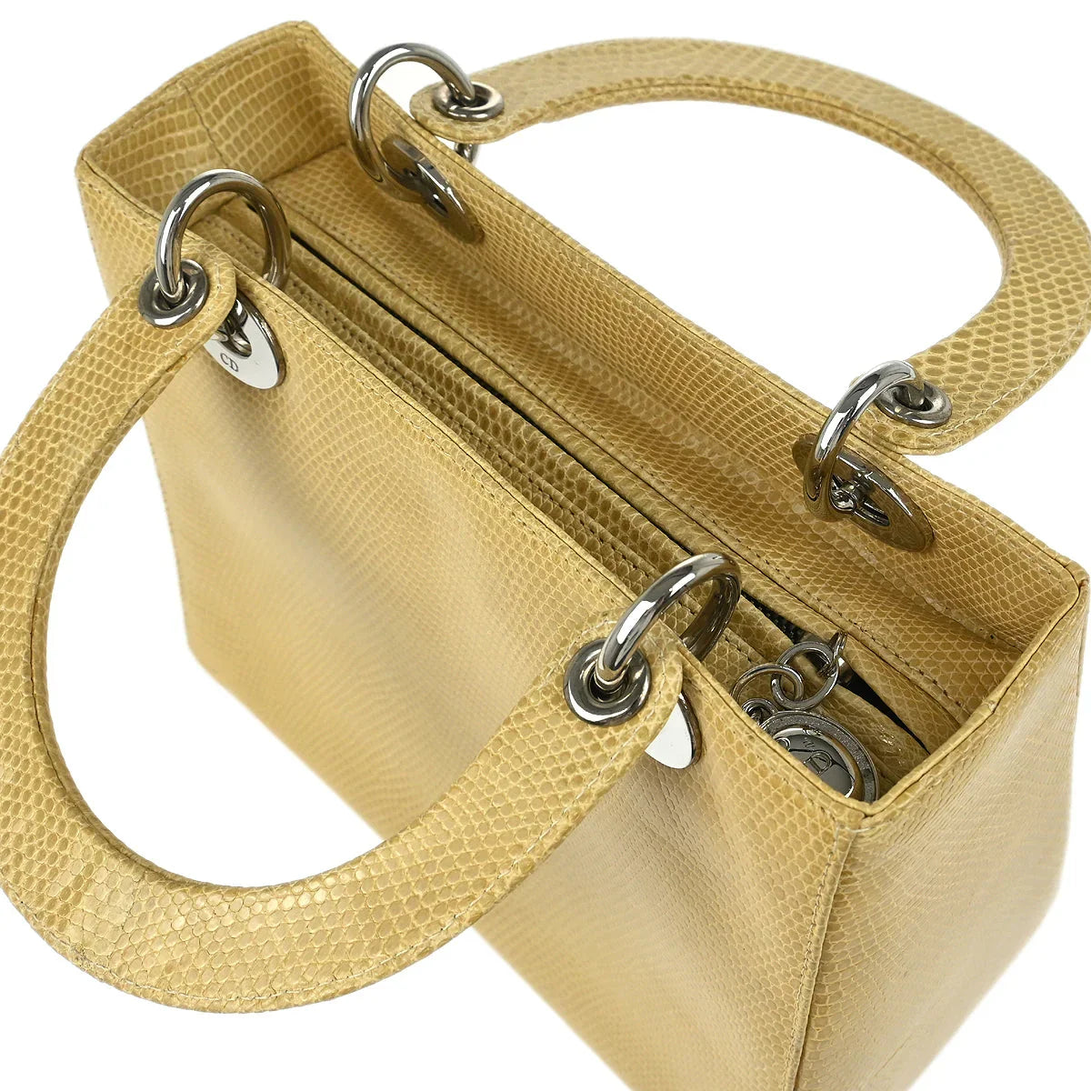 Christian Dior * 2000 Beige Lizard Medium Lady Dior Cannage 2way Handbag