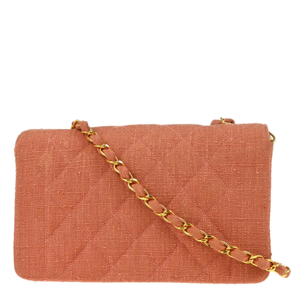 Chanel 1991-1994 Pink Linen Small Diana Shoulder Bag