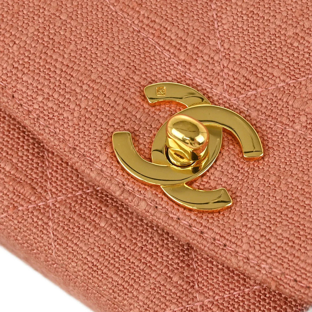 Chanel 1991-1994 Pink Linen Small Diana Shoulder Bag