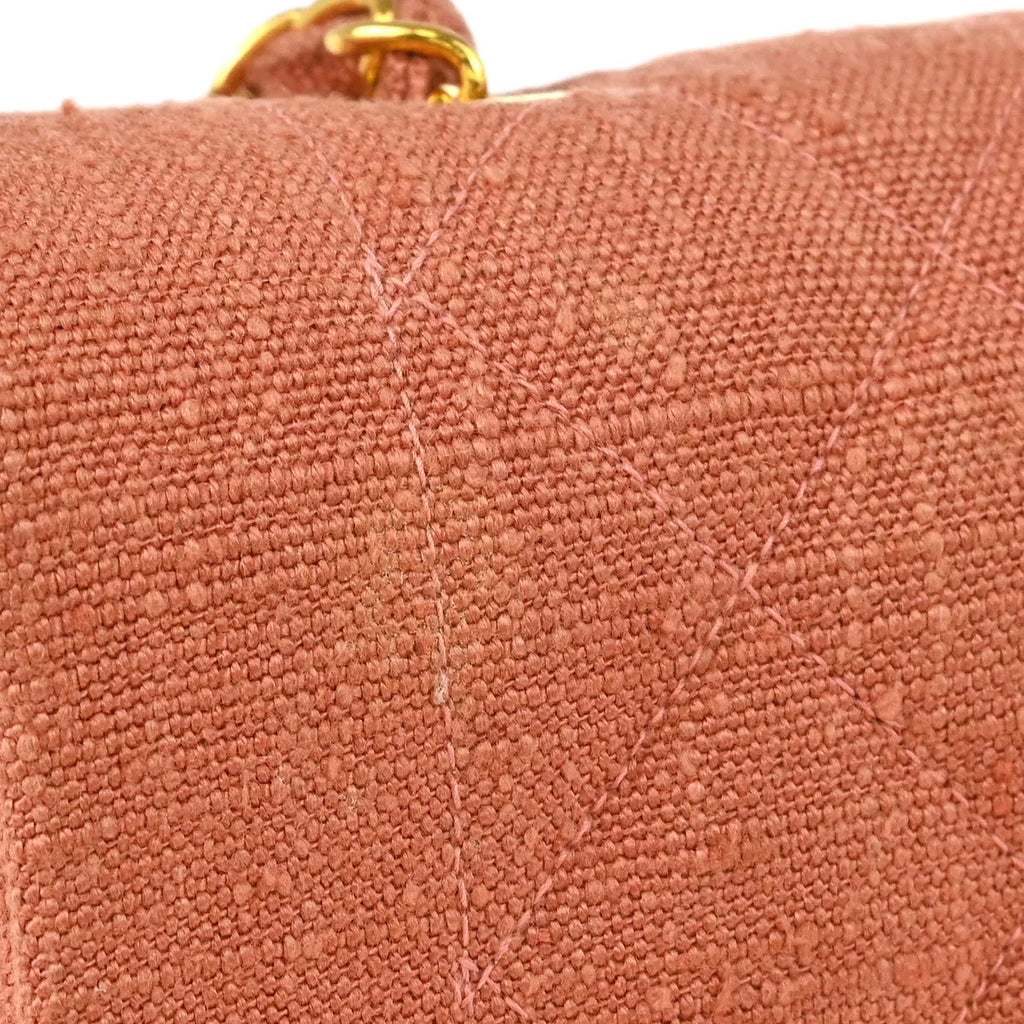 Chanel 1991-1994 Pink Linen Small Diana Shoulder Bag