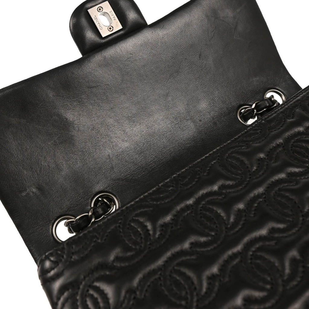 Chanel 2014 Black Lambskin CC Stitch Single Flap Shoulder Bag