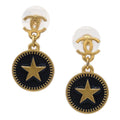 Chanel Button Dangle Piercing Earrings Black 01P