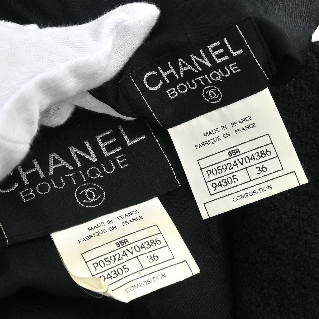 Chanel 1995 Suit Jacket Skirt Black #36