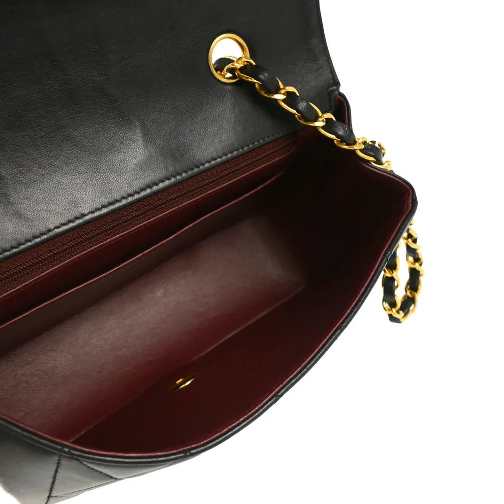 Chanel 1996-1997 Black Lambskin Small Diana Shoulder Bag