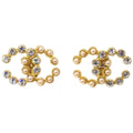Chanel Gold CC Earrings Clip-On Rhinestone Costume Pearl 28