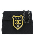 Chanel 2004-2005 Black Canvas Emblem Shoulder Bag