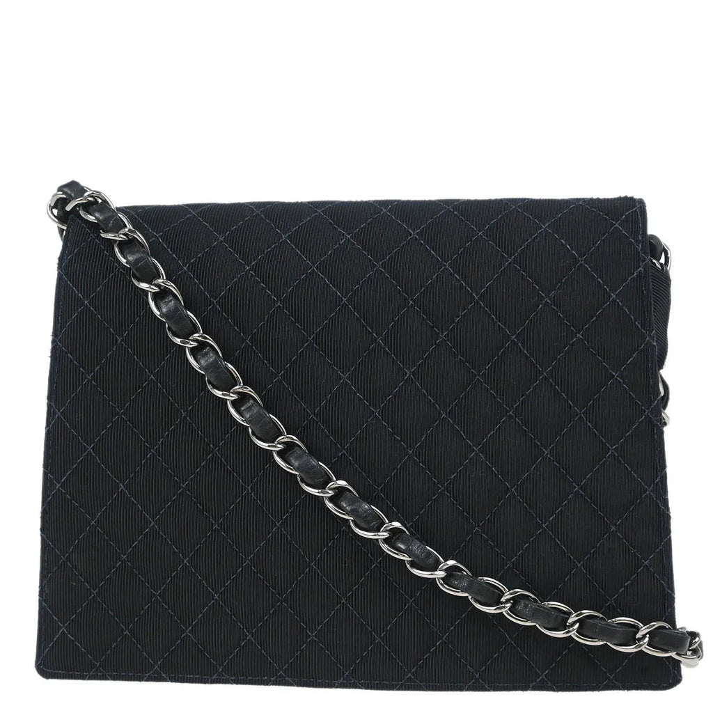 Chanel 2004-2005 Black Canvas Emblem Shoulder Bag