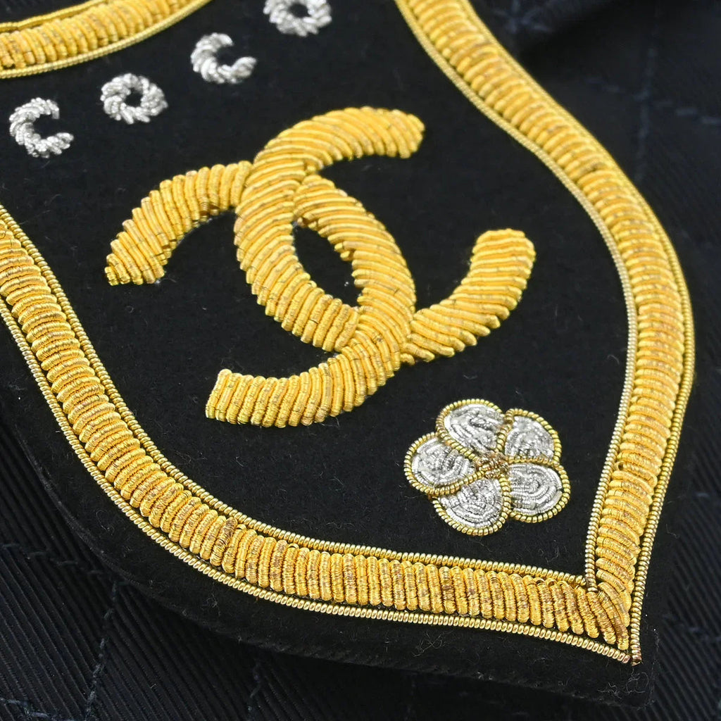 Chanel 2004-2005 Black Canvas Emblem Shoulder Bag