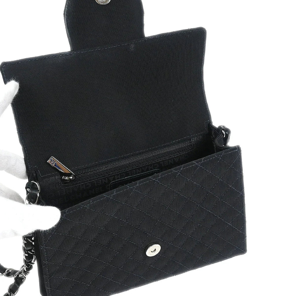 Chanel 2004-2005 Black Canvas Emblem Shoulder Bag