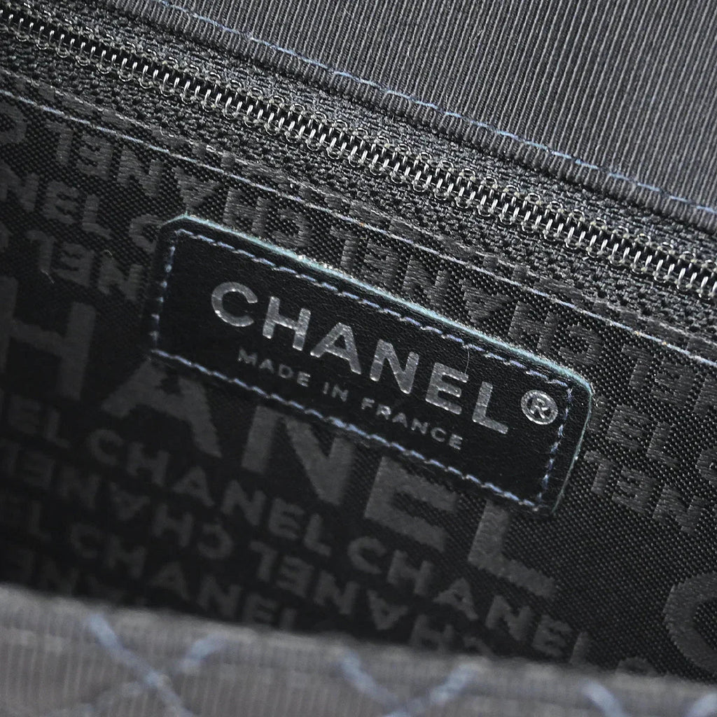 Chanel 2004-2005 Black Canvas Emblem Shoulder Bag
